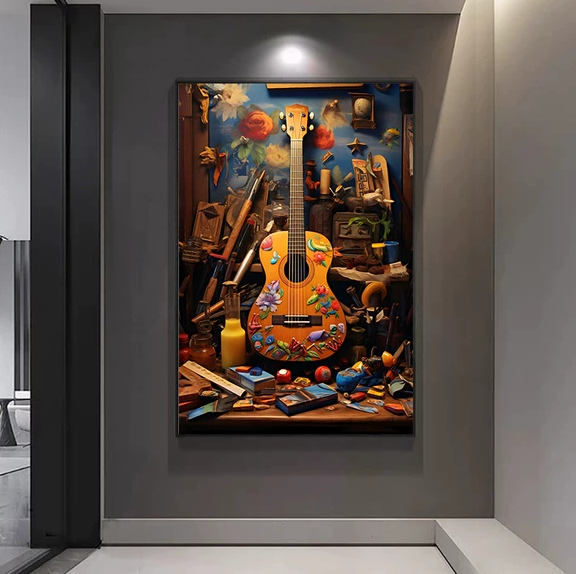 原创吉他装饰画卧室客厅入户门玄